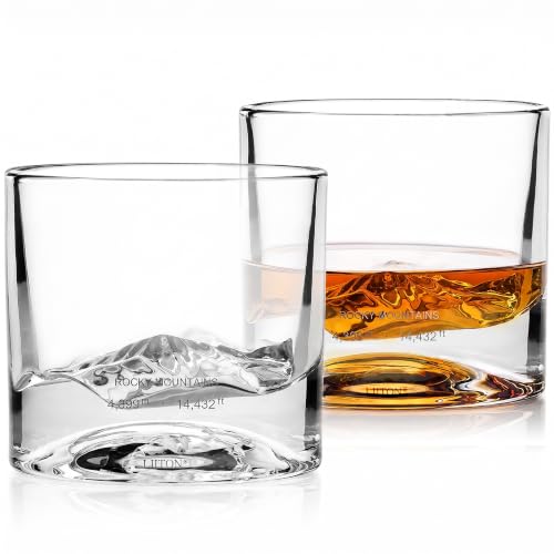 Image of LIITON Rocky Mountains Whiskey Glasses, Set of 2, 10oz, Bourbon Glass | Thick Freezable Crystal Rock Glasses, Old fashioned Whiskey Gifts for Men, Cocktails, Scotch Glasses