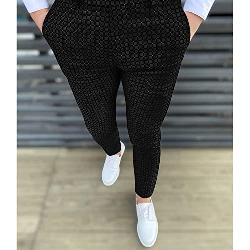 Ymosrh Khaki Jeans for Men Men's Fashion Stretch Dress Pants Slim Fit Plaid Pants Business Suit Casual Golf Jeans3