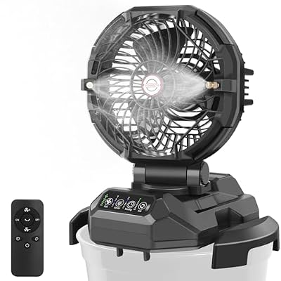 Gemce Portable Misting Fan, 30,000mAh Rechargeable Battery Powered, 4 Wind Speeds & 4 Misting Levels, Outdoor Cooling Fan for Patio, Camping, Compatible with 10-13in Water Bucket(Not Included)
