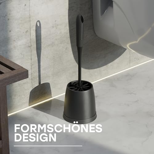 SAVEGA - Das Original - WC Bürste mit innovativer Borstenstruktur - Klobürste mit Halter - Hochwertiges Toilettenbürsten Set - Hygienischer Klobürstenhalter in matt schwarz - grau - rund