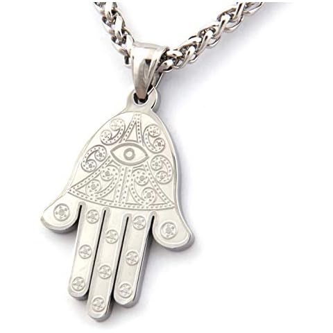 Gungneer Hindu Chain Hamsa Hand Necklace Stainless Steel Charm Wheat Chain Protection Symbol Jewelry Gift Men Women Cover