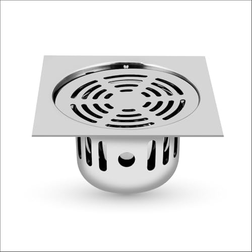 Image of SS Floor Drain Cockroach Trap 304 Grade Kitchen Washbasin Sink Toilet Waste Water Drainer Safety from Insects in Bathroom Gratings (Square Ringo 5 x 5 Inch Silver)