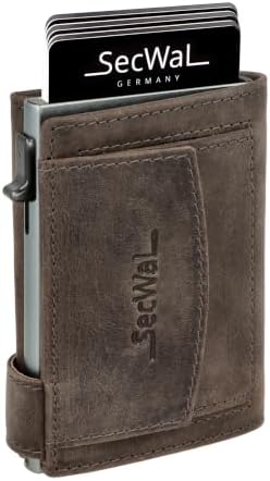 SecWal Kartenetui mit Münzfach Druckknopf inkl. Geschenkbox - Made in Germany - Echtleder Mini Geldbörse inkl. E-Book für Damen und Herren - RFID Schutz Portemonnaie Leder