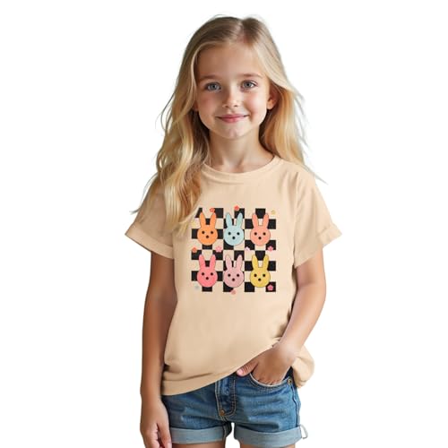 Image of SOFEON Kids Girls Easter Shirt Cute Bunny Graphic T-Shirt Funny Rabbit Flower Short Sleeve Tees Happy Easter Gift Tops