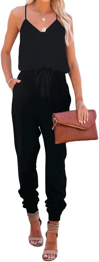 Lacozy Womens Casual Loose Sleeveless Spaghetti Strap Wide Leg Pants Jumpsuit Rompers