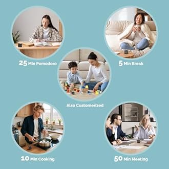 KADAMS Pomodoro Cube Timer Productivity Visual Timer - 5/10/25/50 Min Rotating Countdown, Customize Countup Silent Mode- for Work Study Cook Workout Kitchen Back to School Classroom(Black)