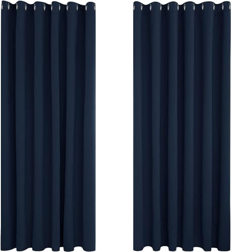 Deconovo Ultra Soft Solid Eyelet Thermal Insulated Blackout Curtains for Bedroom, 90" Width x 72" Drop, 1 Pair, Navy Blue