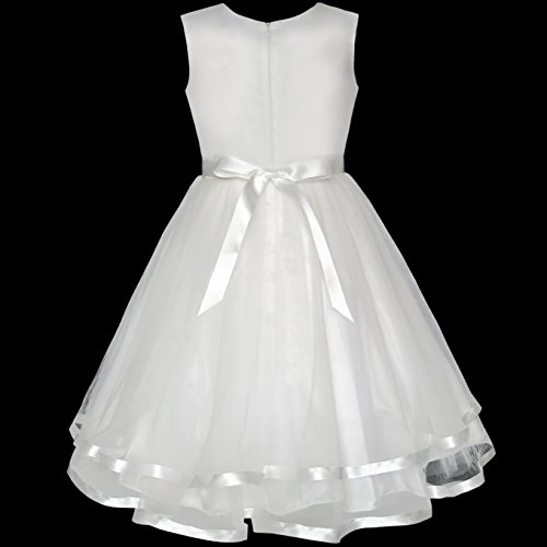 Sunny Fashion Flower Girls Dress White Belted Wedding Party Bridesmaid Size 14 #TOP2