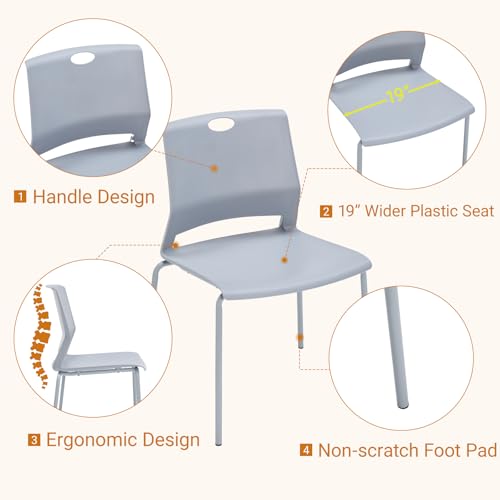 Image of Sidanli Waiting Room Chairs Set of 4, Grey Stack Chairs with Back, Stacking Chairs with Metal Legs