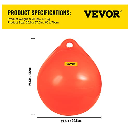 Vevor Boat Buoy Ball, 27" Diameter Inflatable Heavy-Duty Marine-Grade Vinyl Marker Buoy, Round Boat Mooring Buoy, Anchoring, Rafting, Marking, Fishing, Orange #TOP6