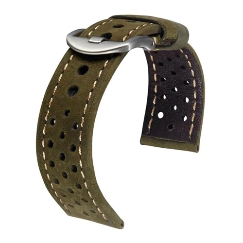 Bracelet de montre en cuir véritable vintage vert gris 20mm 22mm 23mm