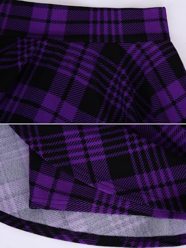 DJT FASHION Shorts for Women Basic Versatile Skorts Casual Stretchy Flared Skater Golf Tennis Mini Skirts with Shorts X-Large Purple Plaid - Thumbnail 7