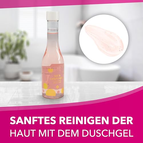accentra - Let's celebrate Geschenkset Frauen in Plastik Sekt-Fläschchen - Bade- & Duschset mit Tea Rose & Velvet inkl. Duschgel, Bodylotion & Badesalz - 3-Teiliges Wellness Set für Damen & Mädchen – Bild 5