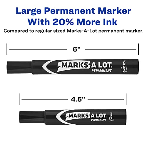 Avery Marks-A-Lot Permanent Markers, Large Desk-Style Size, Chisel Tip, Water and Wear Resistant, 12 Black Markers (98028)
