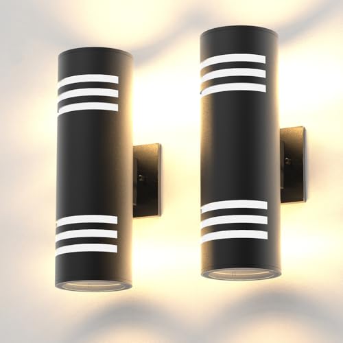 Image of Sytmhoe Cylinder Outdoor Wall Lights 2Packs, Black Modern Up Down Wall Porch Lights, Exterior Wall Sconce, Aluminum, E26 Base,Anti-Rust Waterproof Wall Lantern for Doorway, Garage, Patio(2Pack)