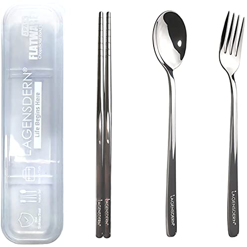 Premium Travel Utensils Set, Portable Utensils with Case, Stainless Steel Cutlery Set, Reusable Flatware, Chopsticks Fork Spoon Silverware Set, Pocket Utensils for Picnic, Camping and Travel (White)