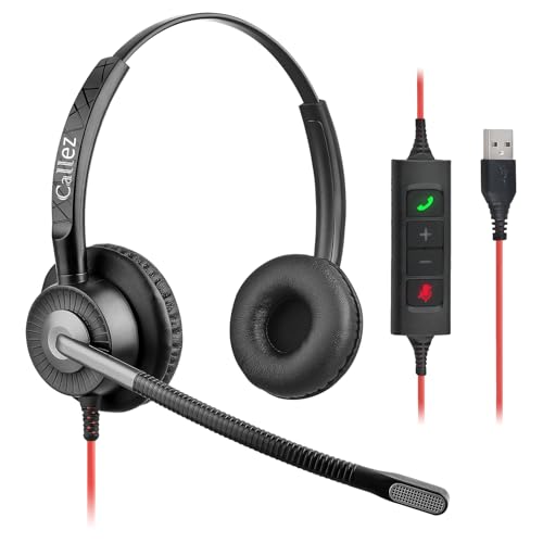Callez USB PC Headset mit Mikrofon, Stereo Headset mit ENC 2 Noise Cancelling Mikrofon, Teams Anrufsteuerung, Business Kopfhörer mit Kabel für Homeoffice Call Center Teams Zoom Skype Videokonferenzen