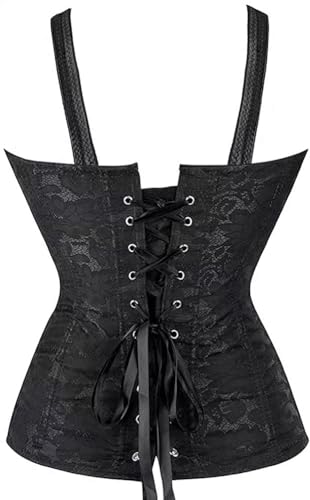 Image of Women's Lace up Gothic Jacquard Shoulder Straps Tank Overbust Shaper Corset Bustiers Top