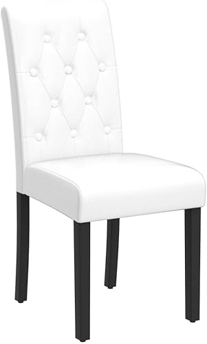 Miniatura 54 de Yaheetech Juego de 4 sillas de comedor de piel sintética de estilo moderno con patas de madera maciza y acolchado con botones para la cocina del