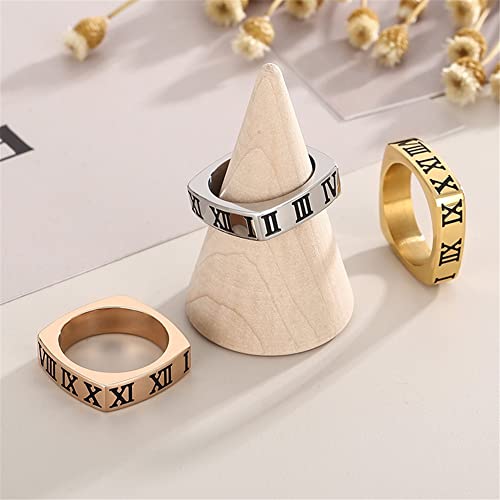 Image of Square Roman Numeral Band Ring 18K Gold Plated Stainless Steel Stackable Promise Ring Gift for Her