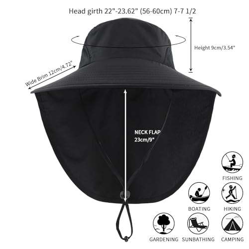 Image of Home Prefer Outdoor UPF50+ Sun Hat Wide Brim Mesh Fishing Hat with Neck Flap