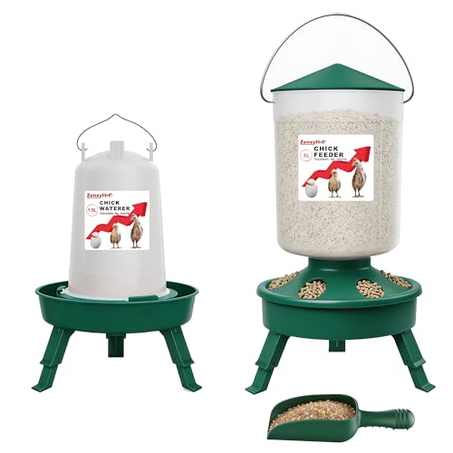 ZenxyHoC Küken Futterautomat und Tränke Set 3 0 L Hühner Futterautomat und 1 5 L Hühnertränke mit 3 Höhenverstellbaren Höhen für Hühnchen Grün