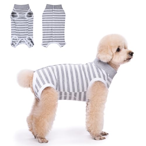 TQFlow Hundbody Nach Op, Body Hund Kastration Wundschutzanzüge Hündin Rüde, Wundschutz Professioneller Pet Recovery Suit, Operationsbody Hund Body Atmungsaktiv Hunde Einteiler (Grau,XS)