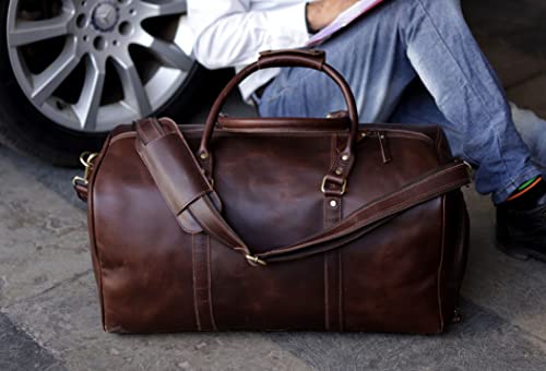 Leather Travel Bag,Weekender Overnight Bag Leather Large Carry On Bag Travel Tote Duffel Bag for Men & Women (Dark Brown)3