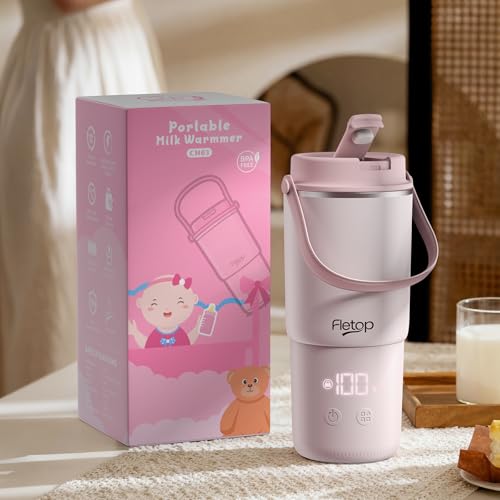 Tragbarer Flaschenwärmer Baby für unterwegs, 120W Schnellaufheizen in 2 Min, Dampfsterilisation, Weite Öffnung – einfache Reinigung, 8 Heizstufen für Muttermilch/Formula/Wasser, 18000mAh Akku