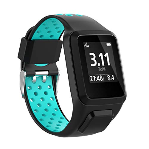 HappyTop Bracelet de rechange pour montre connectée TomTom Runner 2/3 Series, Spark 3, Golfer 2, Adventurer, bracelet de sport bicolorable en silicone (noir +...