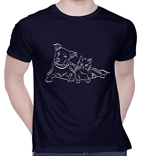 Image of CreativiT Graphic Printed T-Shirt for Unisex Dog with cat Tshirt | Casual Half Sleeve Round Neck T-Shirt | 100% Cotton | D00125-37