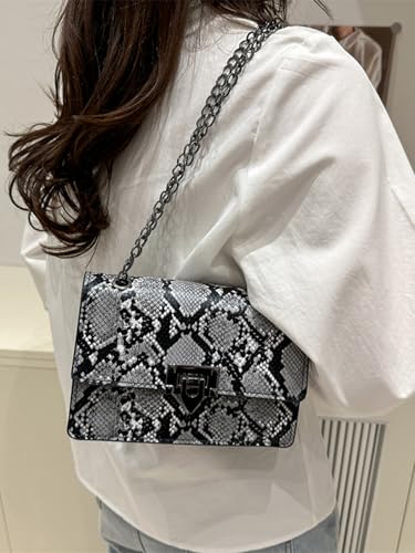 Verdusa Women's Vintage Crocodile Leather Shoulder Bag Metal Chain Underarm Handbags3