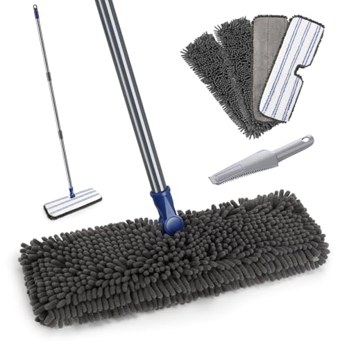 Microfiber Mops for Floor Cleaning, Masthome Dust Mop with 4 Washable Pads, 2-SidedMicrofiber Flip Mop for Wet & Dry Use, Flat Floor Mops for Hardwood, Laminate, Vinyl,Kitchen, Tile -1 Scraper