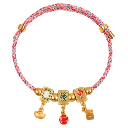 Bracelet mahjong chinois en cordon tressé réglable pour femme