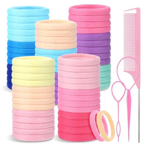 aurorayer 100 Stück Haargummis Mädchen 4.3cm Große Seamless Bunt Elastisch Haargummis Damen with Stielkamm für Mädchen Damen Haar