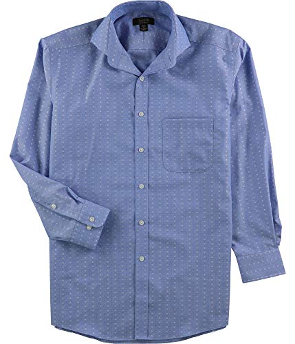 Tasso Elba Mens Diamond Print Button Up Dress Shirt Blue 15 #TOP24