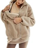 YEMORCH Women's Fleece Zip Up Maternity Jacket Fall Winter Coat Mom Cozy Thicken Sweatshirt Jacket Clothing,Khaki,XL