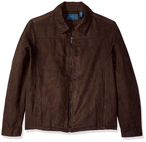 Perry Ellis Men's Big Faux Suede Shirt Jacket, Chocolate Brown/DFR, 4XL Tall