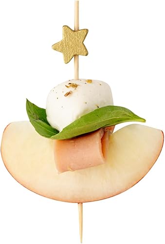 Pincho de estrella de bambú dorado - 3 12" - caja de 100 unidades