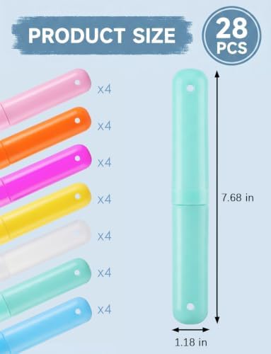 28 Pcs Portable Travel Toothbrush Case Holder Bulk for Back to School, Trip - 1