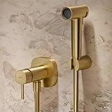 IMEX - Ducha Bidet Agua Fría y Caliente Color Dorado | Grifo Bidet Empotrado para WC Oro Cepillado | Ducha Higiénica Monomando para Inodoro | Grifería Sustituto de Bidé | Serie Toscana