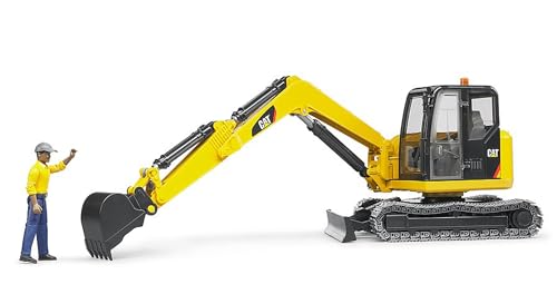 bruder 02466 - Cat Minibagger mit Bauarbeiter - 1:16 Baufahrzeug, Baustelle, Löffelbagger, Arbeiter, bworld, Baumaschine, Spielzeug