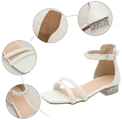 IWIHMIV Girls Sandals Low Chunky Heels Dress Sandals Ankle Strap Open Toe Flower Girl Wedding Party Shoes for Toddler3