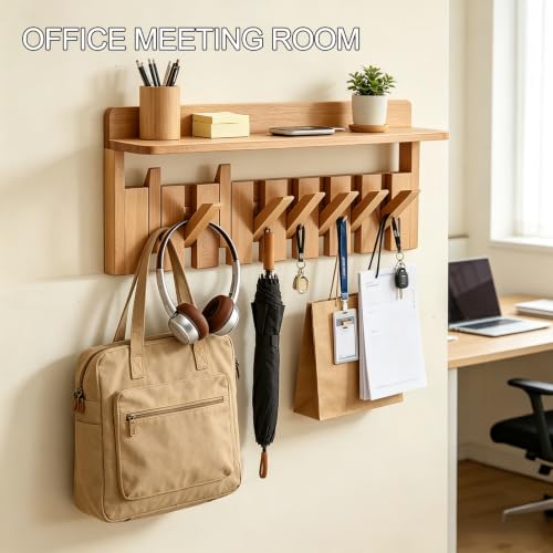 ¿Cansado de perder las llaves? Perchero resistente con estante de madera para pared 6