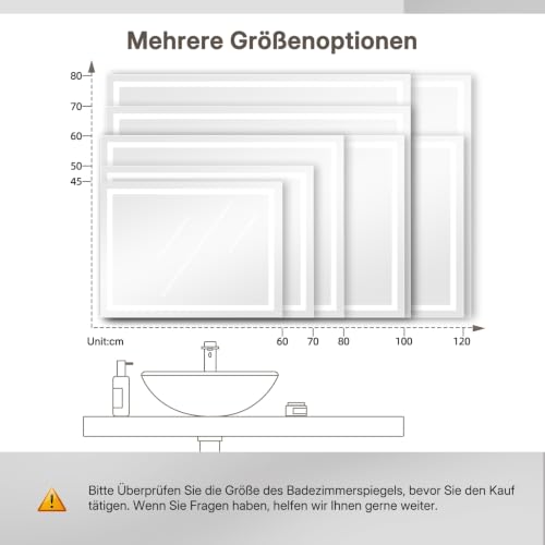 Dripex LED Badspiegel 60 x 100 cm, 3 Lichtfarben, Antibeschlag fürs Bad – Ansicht 8