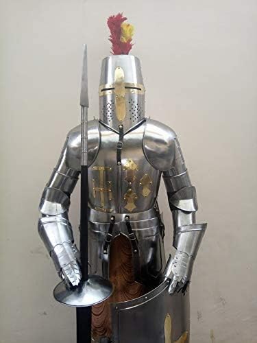 NauticalMart LARP Suit of Armor Templar Body Armour - One Size Halloween Costume Armor Silver