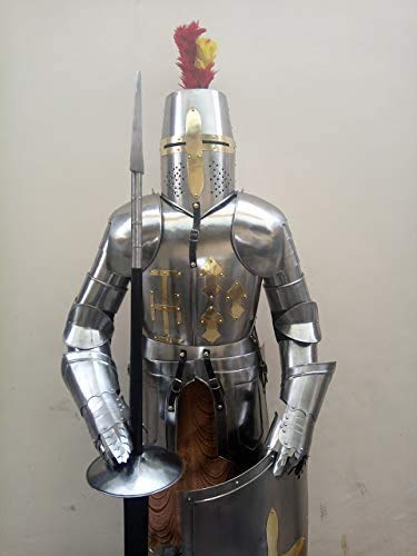 NauticalMart LARP Suit of Armor Templar Body Armour - One Size Halloween Costume Armor Silver