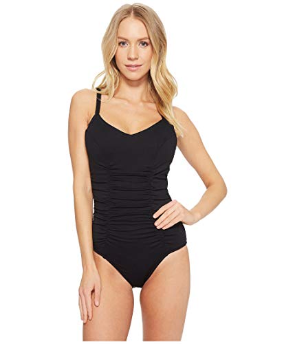 Seafolly Women's Standard DD Cup One Piece Swimsuit with Ruching, Black, 6 US