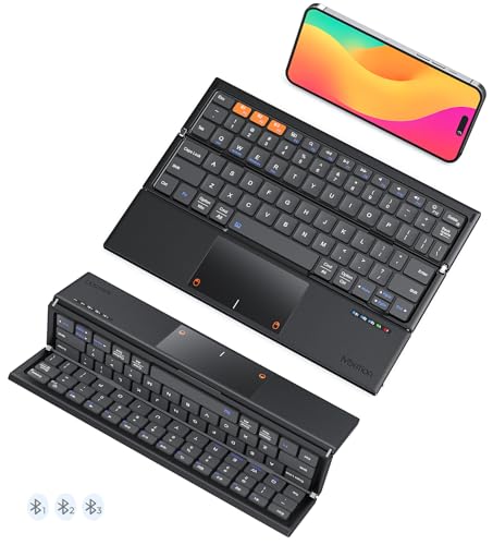 MEETION Foldable Bluetooth Keyboard with Touchpad, Tri-Folding Compact Box Portable Keyboard, Rechargeable Wireless Travel Keyboards with Trackpad for iPad Smartphone Laptop PC Windows iOS Mac Android