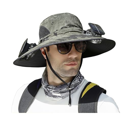 Sombrero solar con ventilador integrado, gorra de ventilador solar, sombrero de ala ancha para exteriores con ventiladores solares duales, recargable por USB, 3 velocidades ajustables para viajes de
